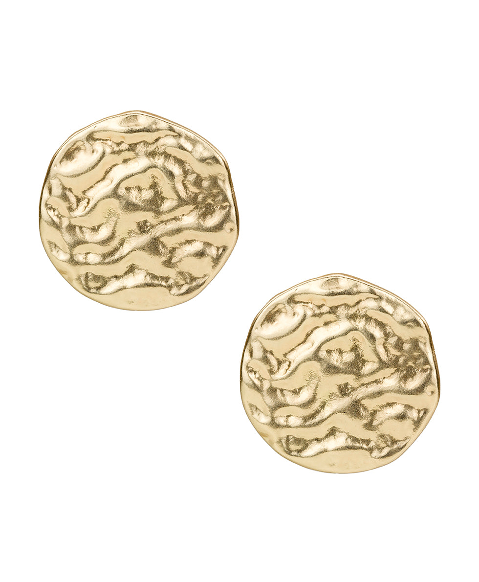 Female - Button Post Earrings - Hammered Link - matte gold - by Patricia Nash - View 3 of 7