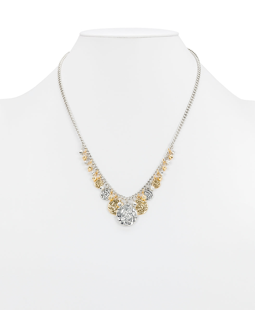 Female - Multi Charm Necklace - Hammered Link - silver ox / matte gold - by Patricia Nash - View 3 of 3