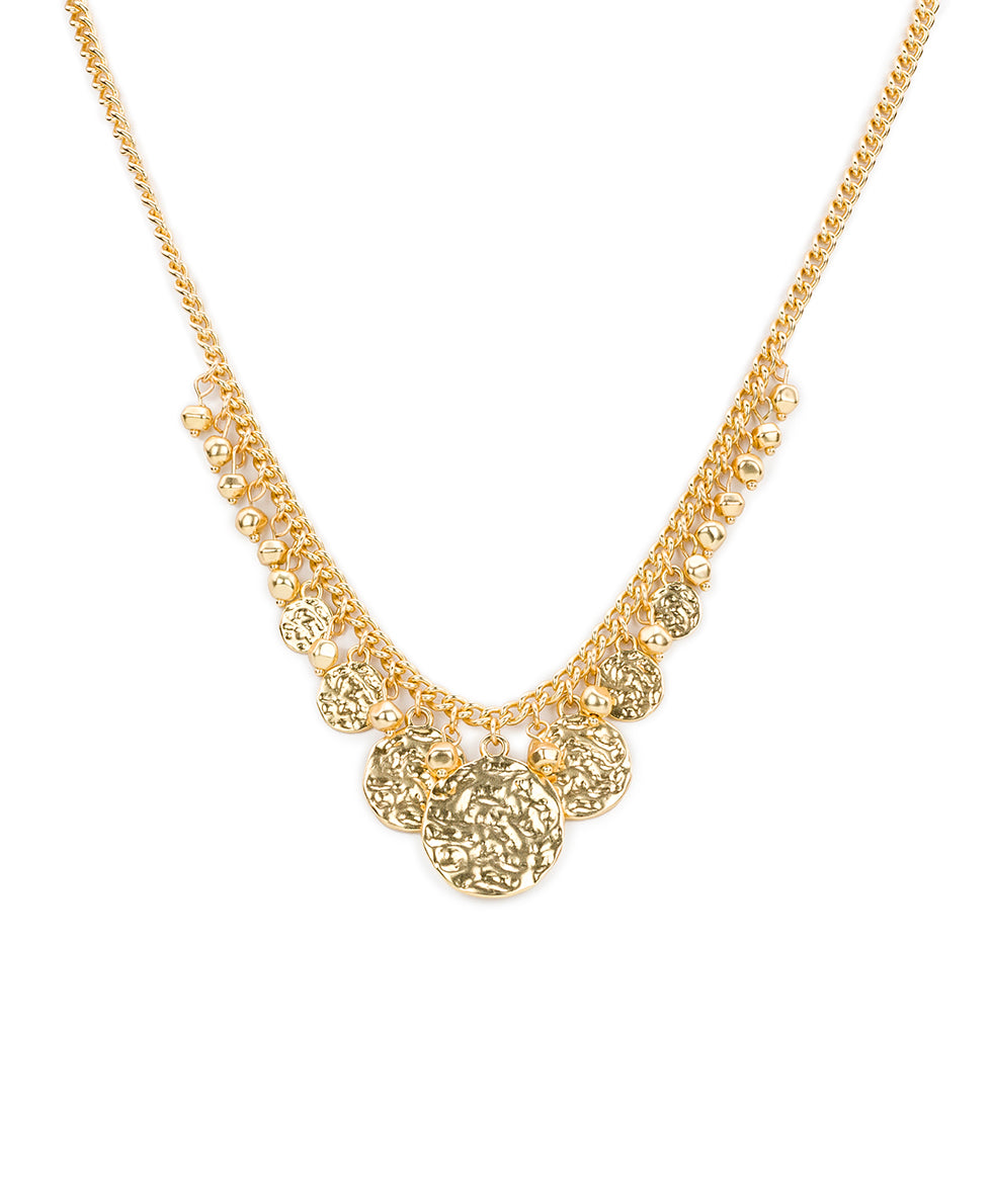 Female - Multi-Charm Necklace - Hammered Link - matte gold - by Patricia Nash - View 1 of 4