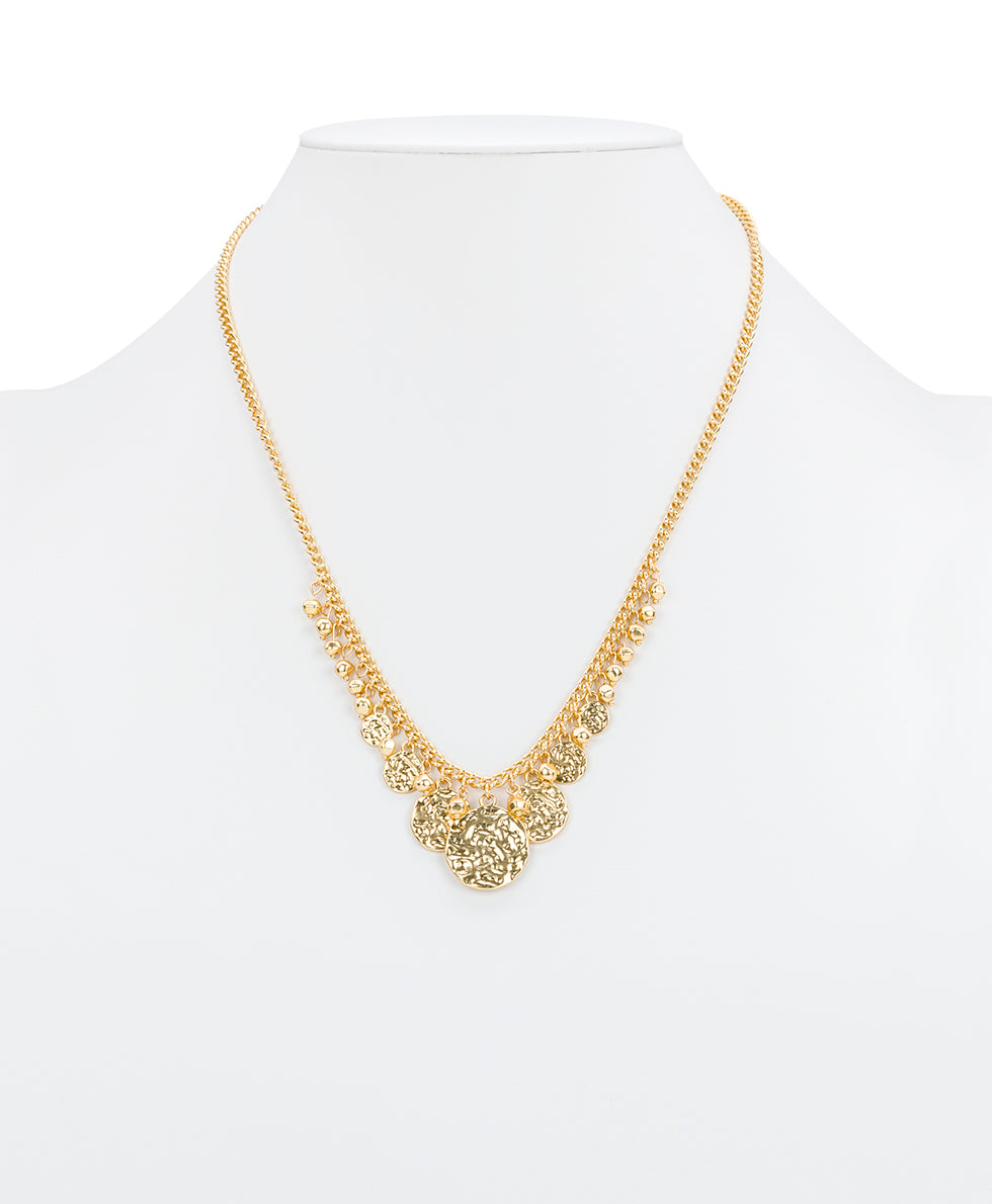 Female - Multi-Charm Necklace - Hammered Link - matte gold - by Patricia Nash - View 3 of 4