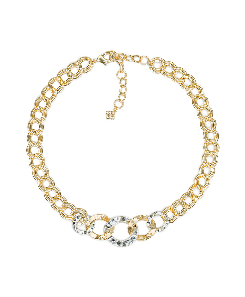 Female - Link Necklace - Hammered Link - matte gold - by Patricia Nash - View 1 of 2