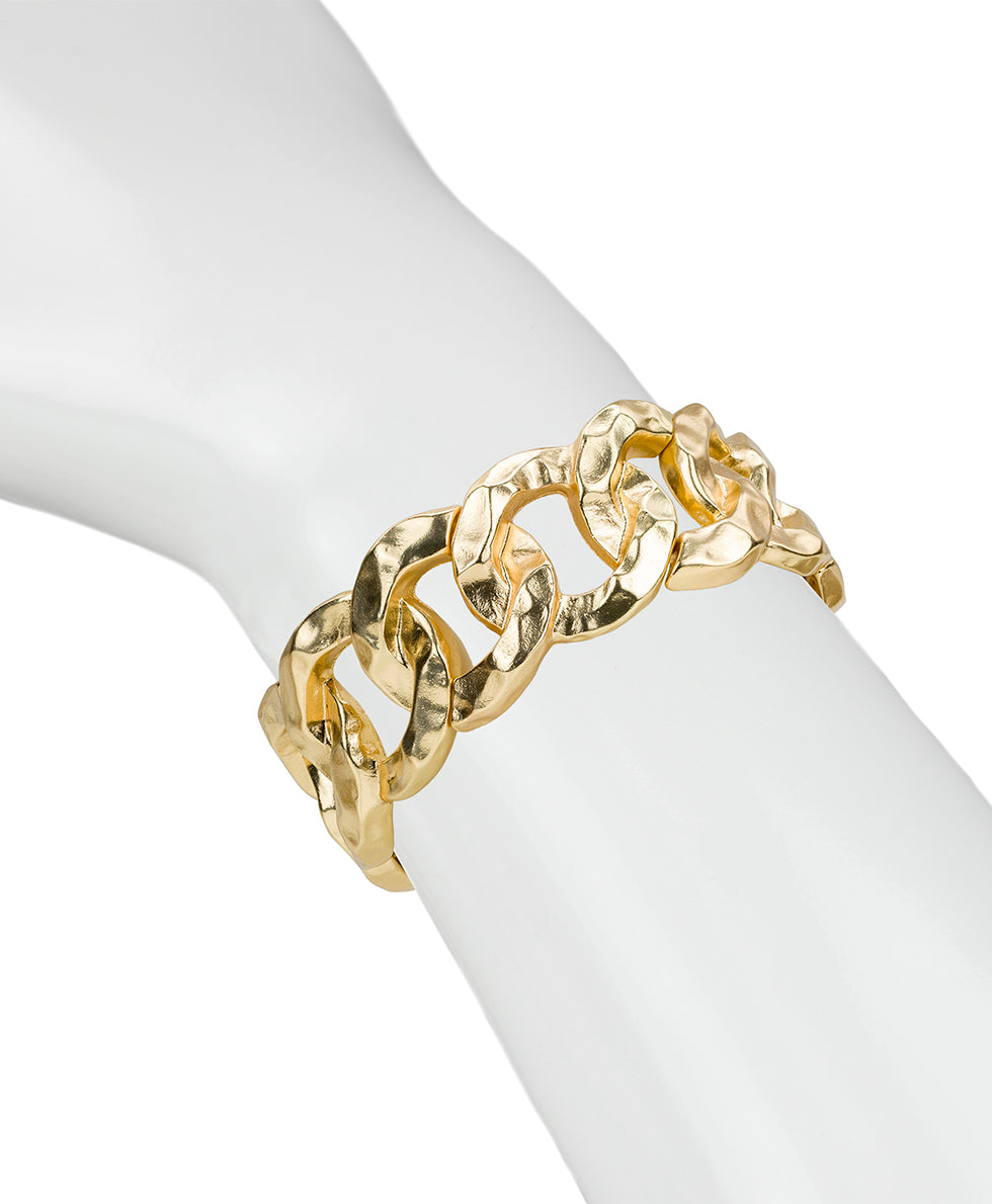 Female - Stretch Link Bracelet - Hammered Link - matte gold - by Patricia Nash - View 4 of 6