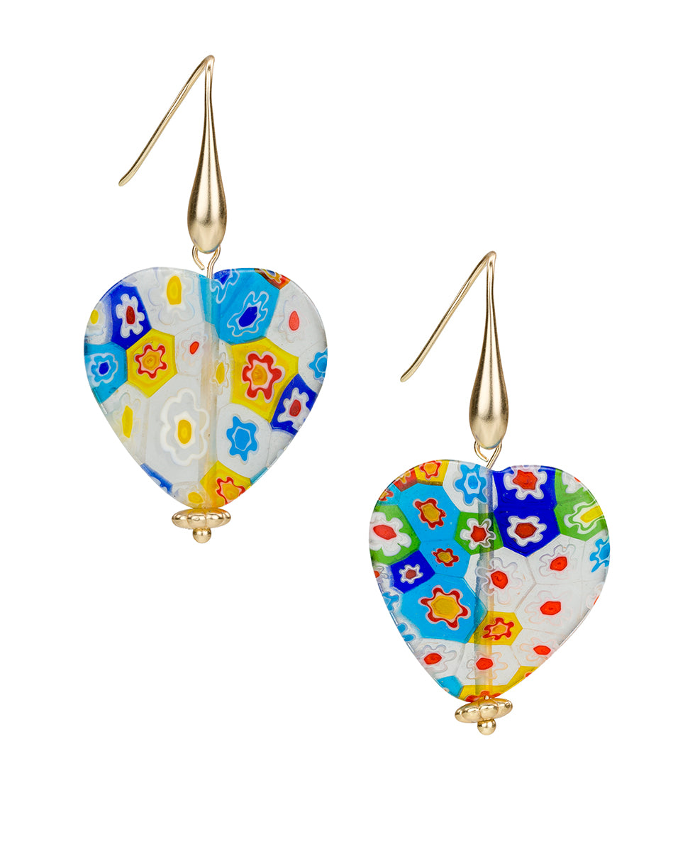 Female - Multi Bead Heart Drop Earrings - World Bead - matte gold - by Patricia Nash - View 1 of 3