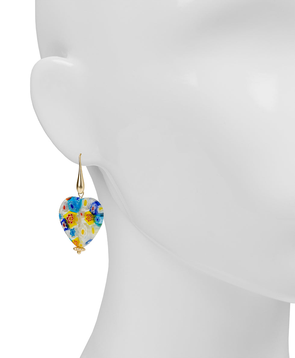 Female - Multi Bead Heart Drop Earrings - World Bead - matte gold - by Patricia Nash - View 2 of 3