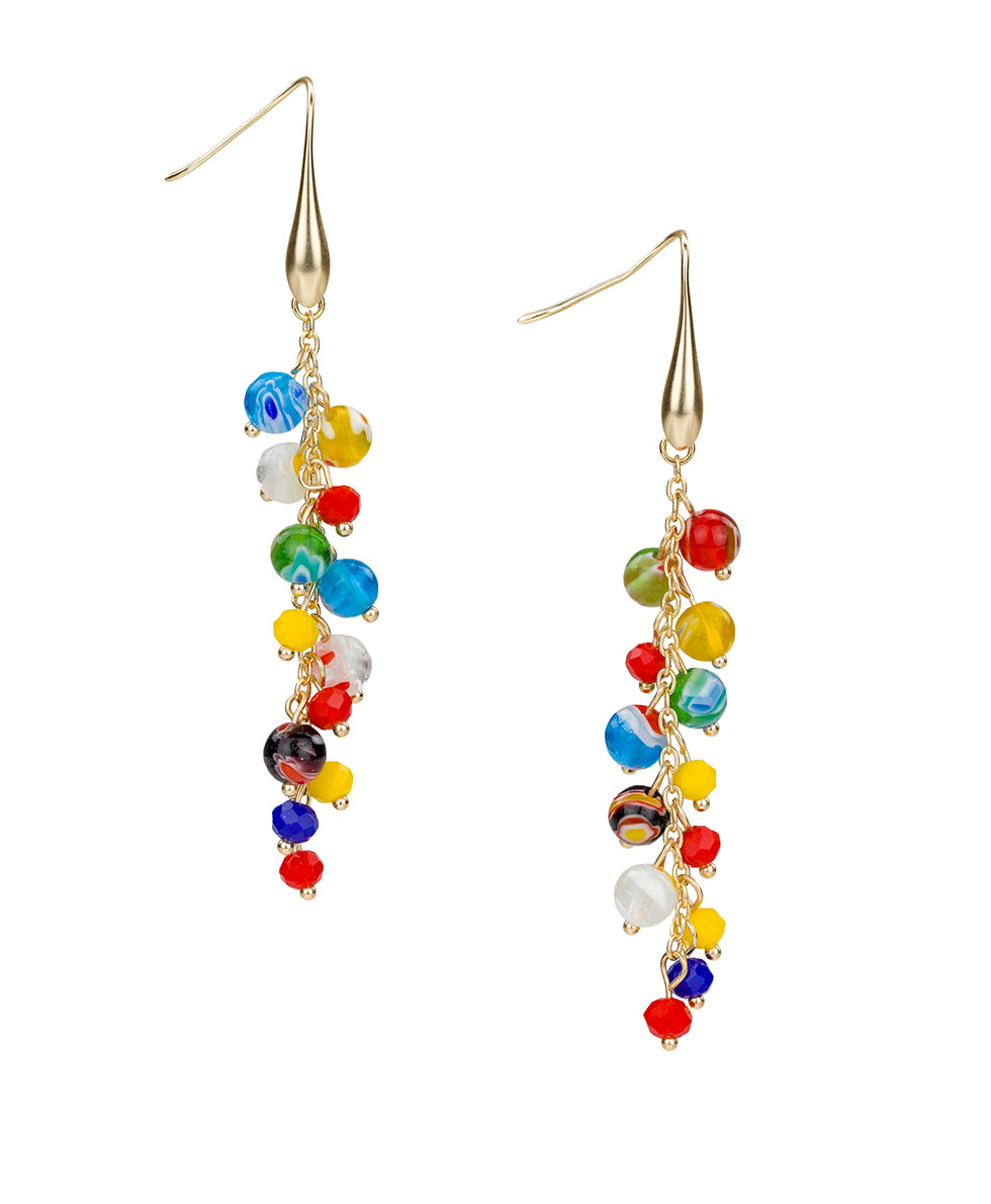 Female - Multi Bead Drop Earrings - World Bead - matte gold - by Patricia Nash - View 1 of 3