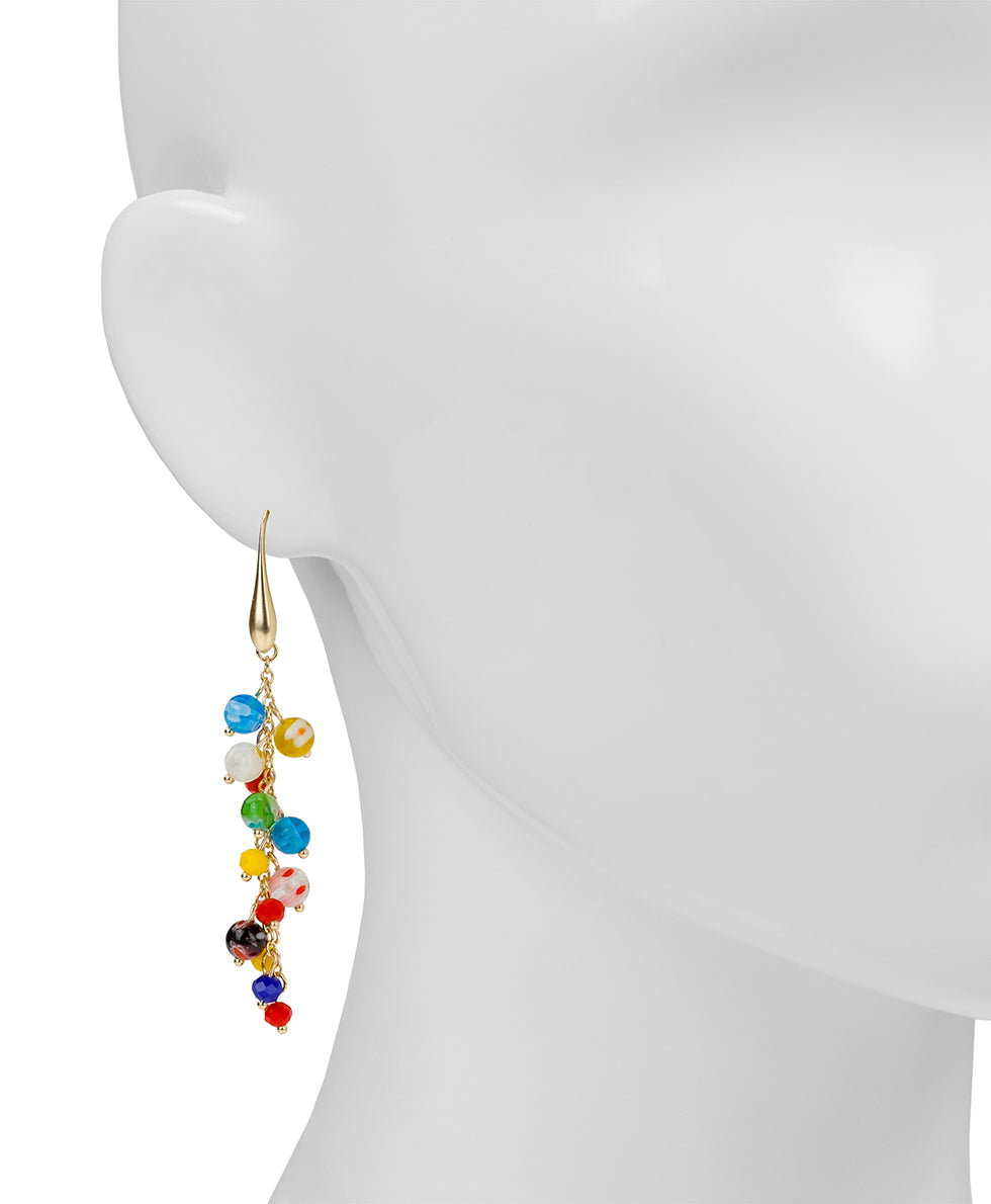 Female - Multi Bead Drop Earrings - World Bead - matte gold - by Patricia Nash - View 2 of 3