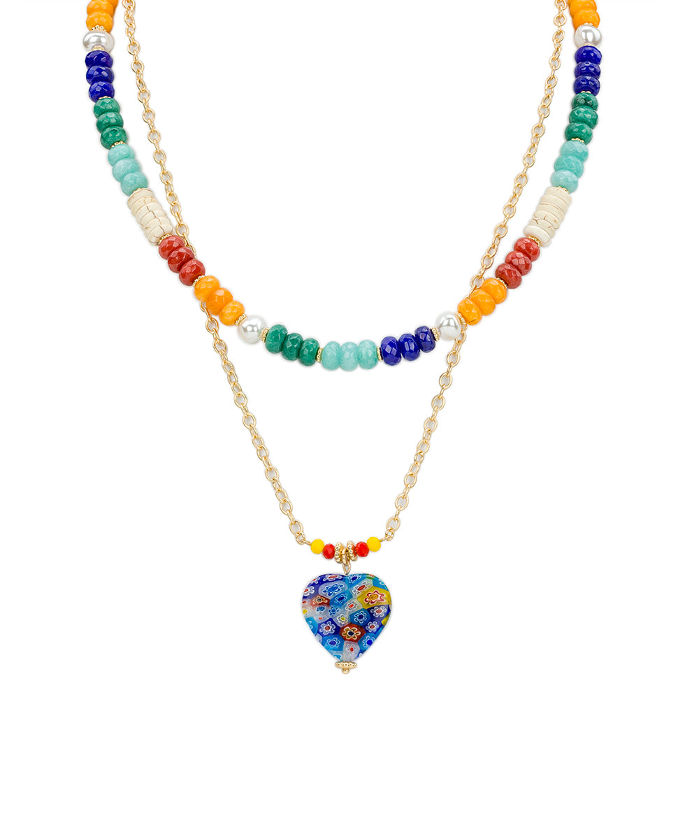 Female - Heart Pendant Modular Necklace - World Bead - matte gold - by Patricia Nash - View 1 of 6
