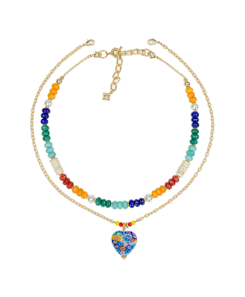 Female - Heart Pendant Modular Necklace - World Bead - matte gold - by Patricia Nash - View 2 of 6