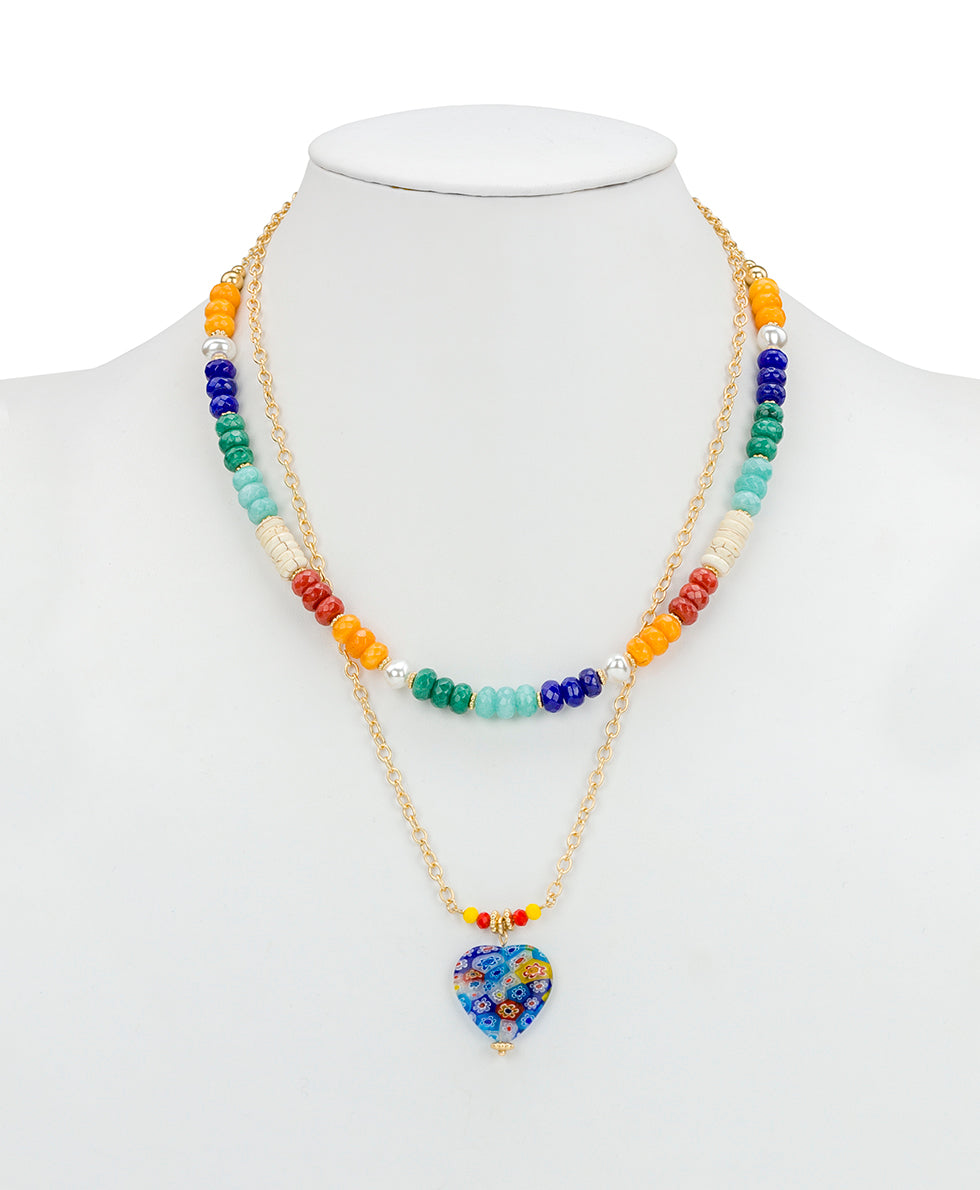 Female - Heart Pendant Modular Necklace - World Bead - matte gold - by Patricia Nash - View 3 of 6