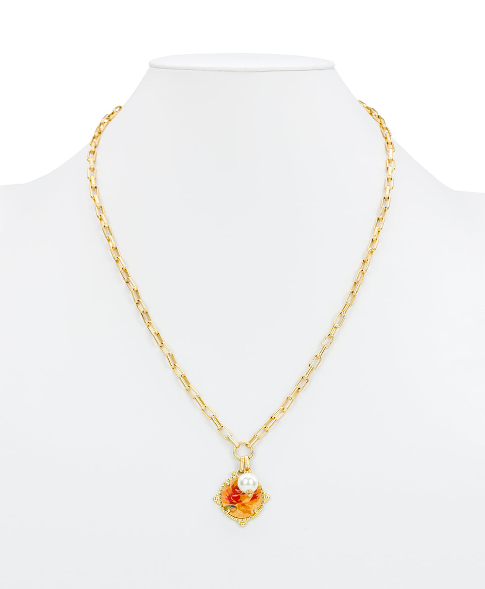 Female - Double Strand Necklace - Leather Inset ‑ Aegean Blooms Spot Print - egyptian gold - by Patricia Nash - View 5 of 5