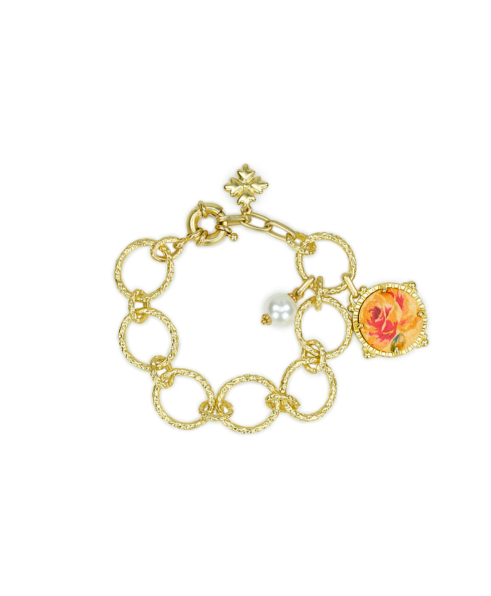 Female - Drop Bracelet - Leather Inset ‑ Aegean Blooms Spot Print - egyptian gold - by Patricia Nash - View 1 of 2