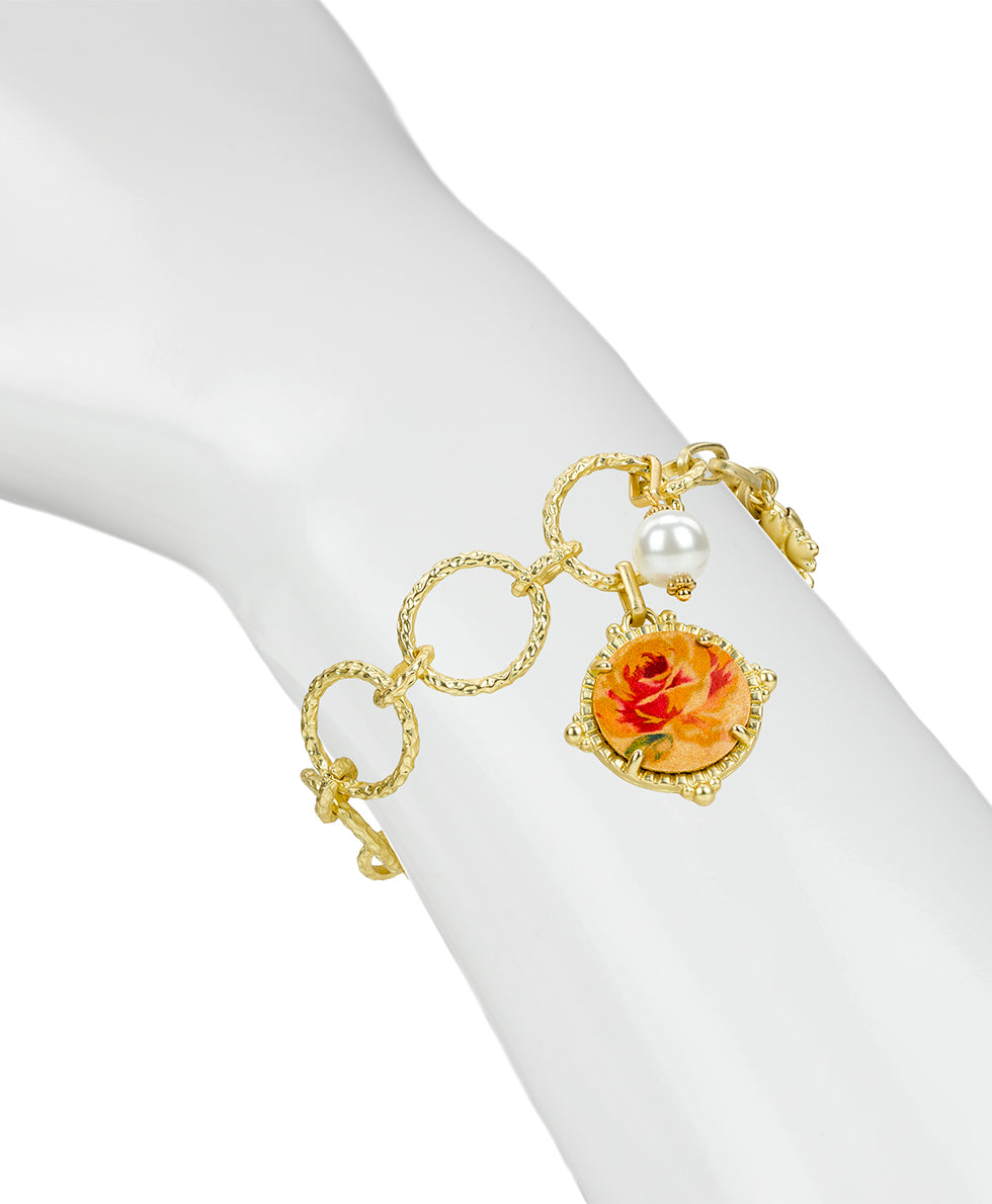 Female - Drop Bracelet - Leather Inset ‑ Aegean Blooms Spot Print - egyptian gold - by Patricia Nash - View 2 of 2