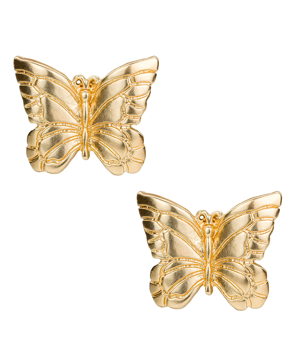 Female - Butterfly Stud Earrings - Butterfly Collection - matte gold - by Patricia Nash - View 1 of 2