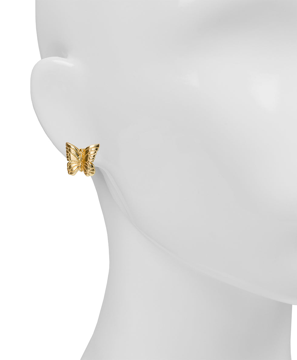 Female - Butterfly Stud Earrings - Butterfly Collection - matte gold - by Patricia Nash - View 2 of 2