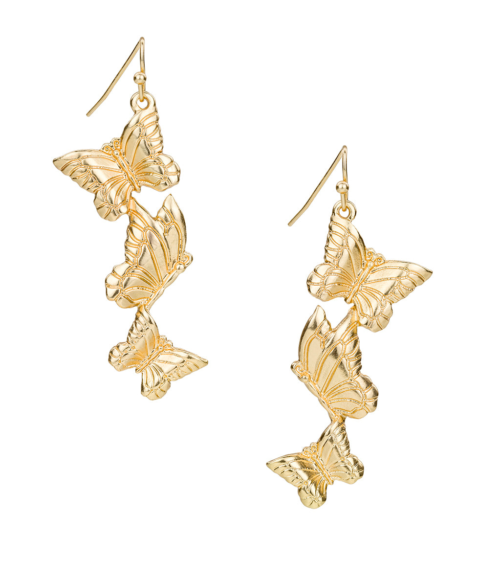 Female - Multi Butterfly Drop Earrings - Butterfly Collection - matte gold - by Patricia Nash - View 1 of 2