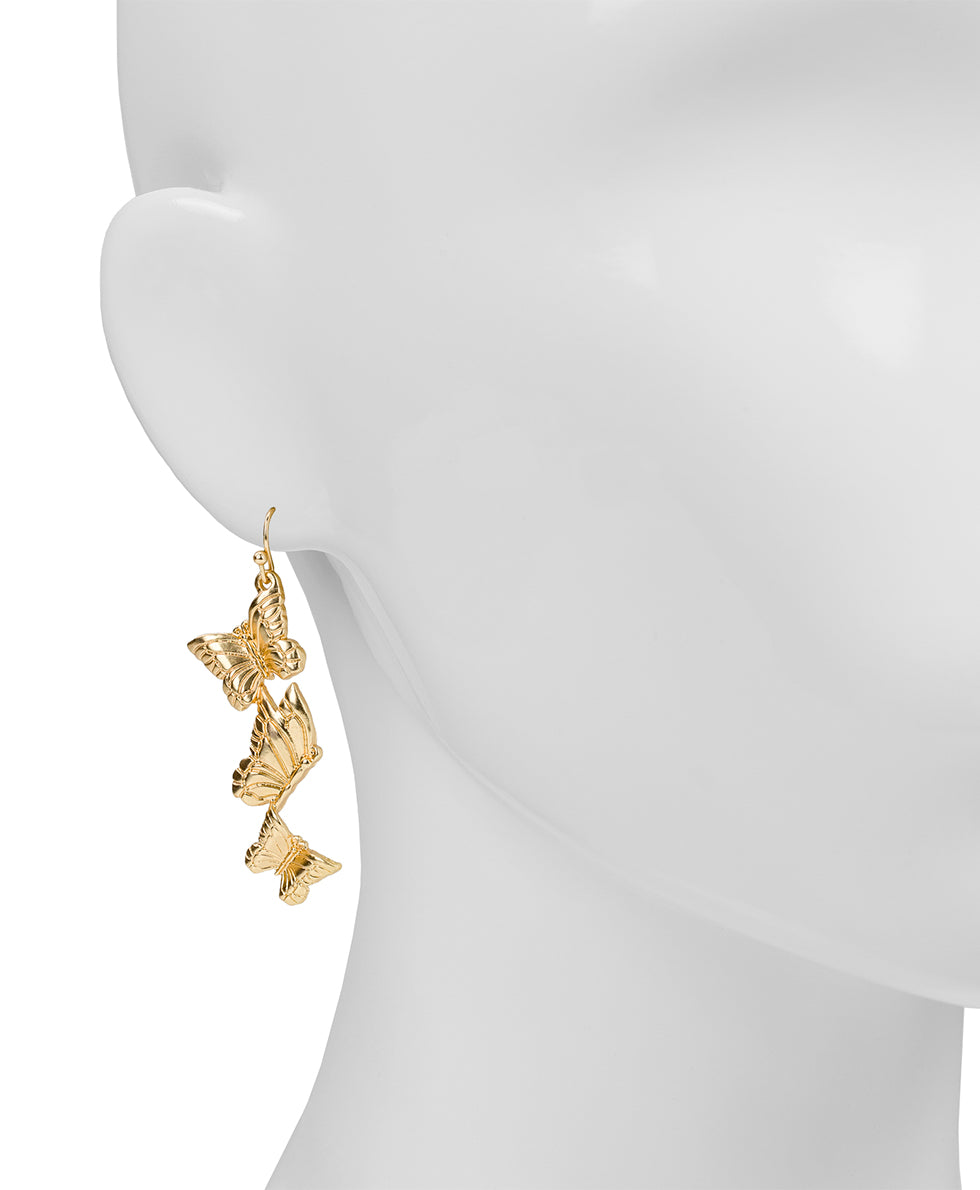 Female - Multi Butterfly Drop Earrings - Butterfly Collection - matte gold - by Patricia Nash - View 2 of 2