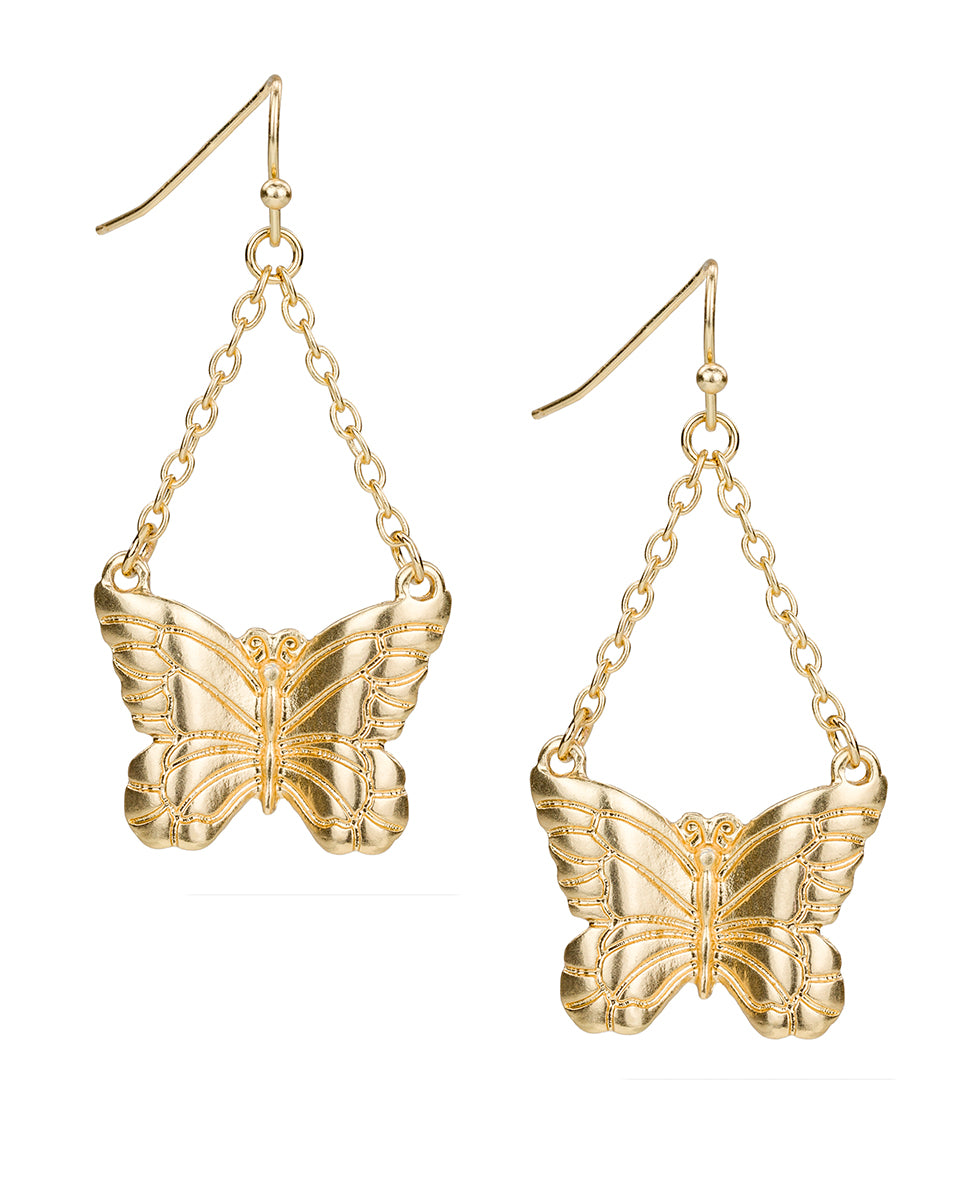 Female - Butterfly Chain Drop Earrings - Butterfly Collection - matte gold - by Patricia Nash - View 1 of 2