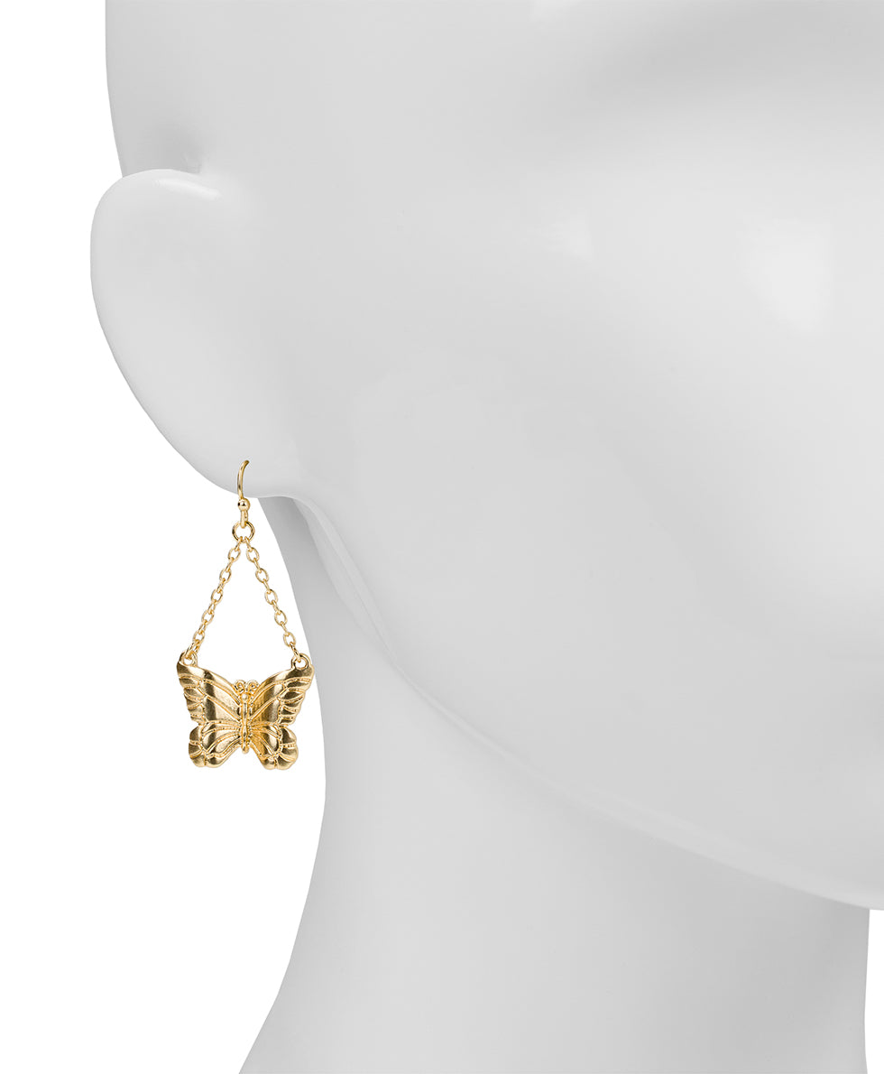 Female - Butterfly Chain Drop Earrings - Butterfly Collection - matte gold - by Patricia Nash - View 2 of 2