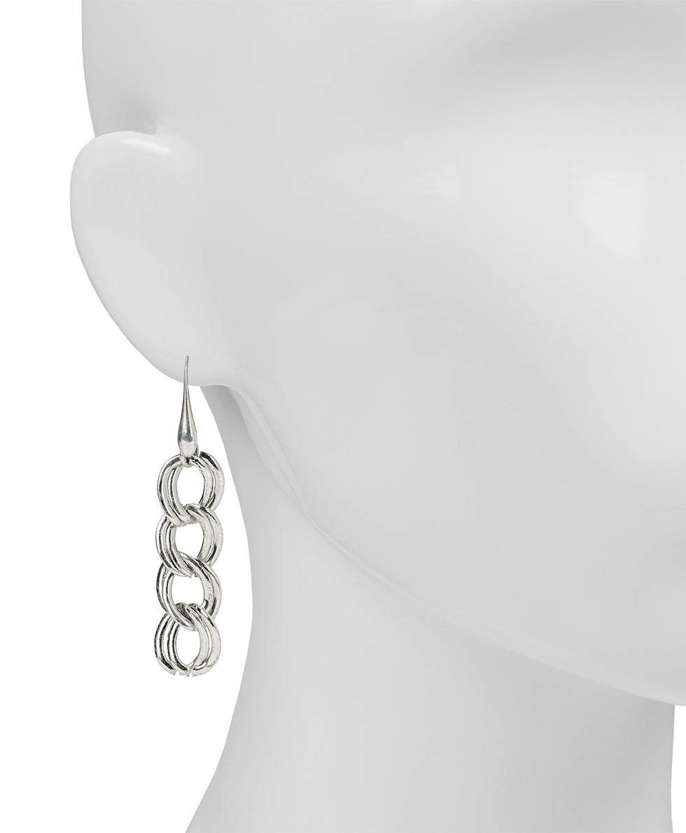 Female - Chain Dangle Earrings - Hammered Link - matte gold - by Patricia Nash - View 2 of 6