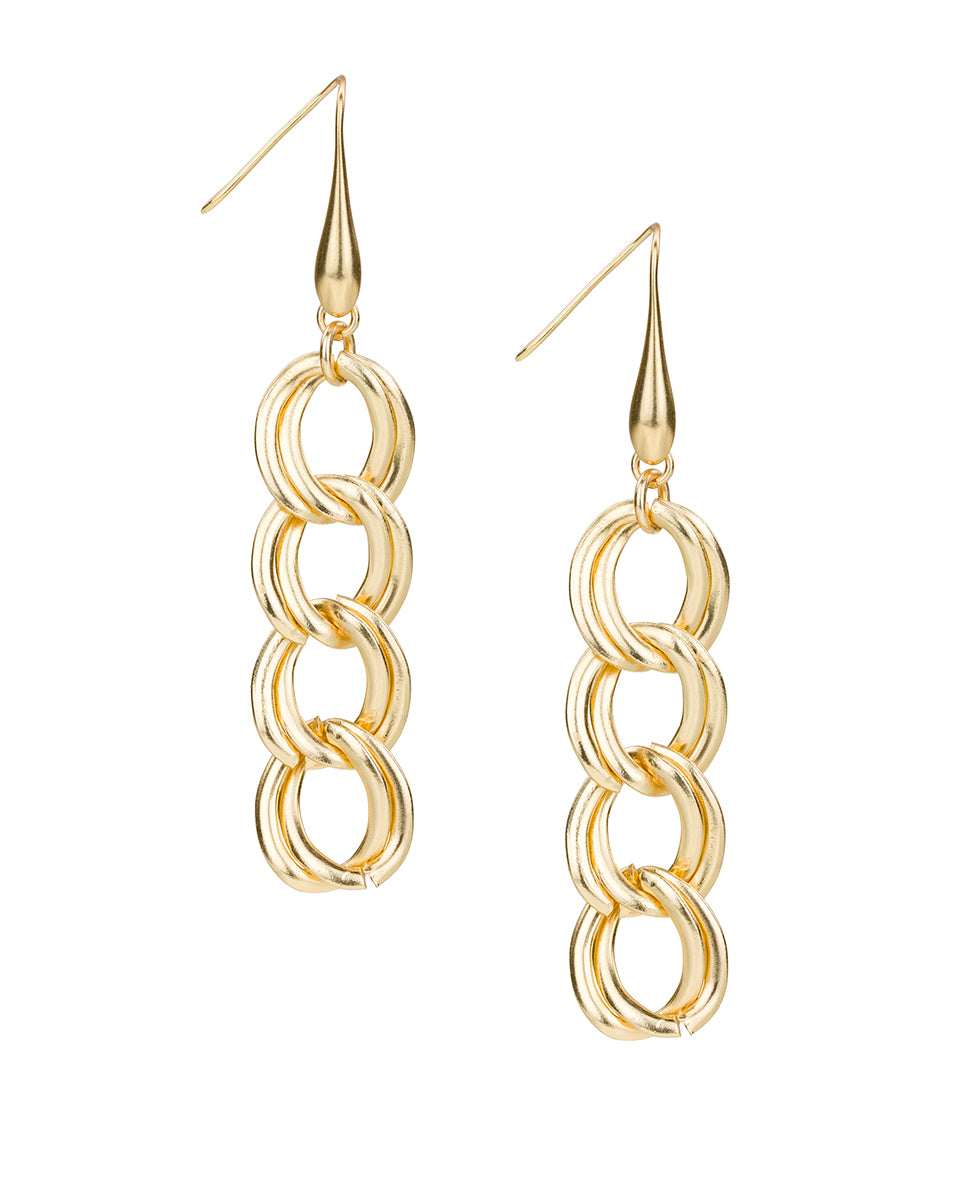 Female - Chain Dangle Earrings - Hammered Link - matte gold - by Patricia Nash - View 3 of 6
