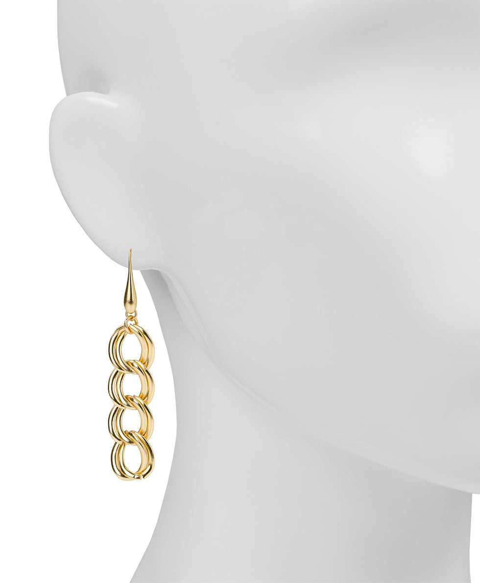 Female - Chain Dangle Earrings - Hammered Link - matte gold - by Patricia Nash - View 4 of 6