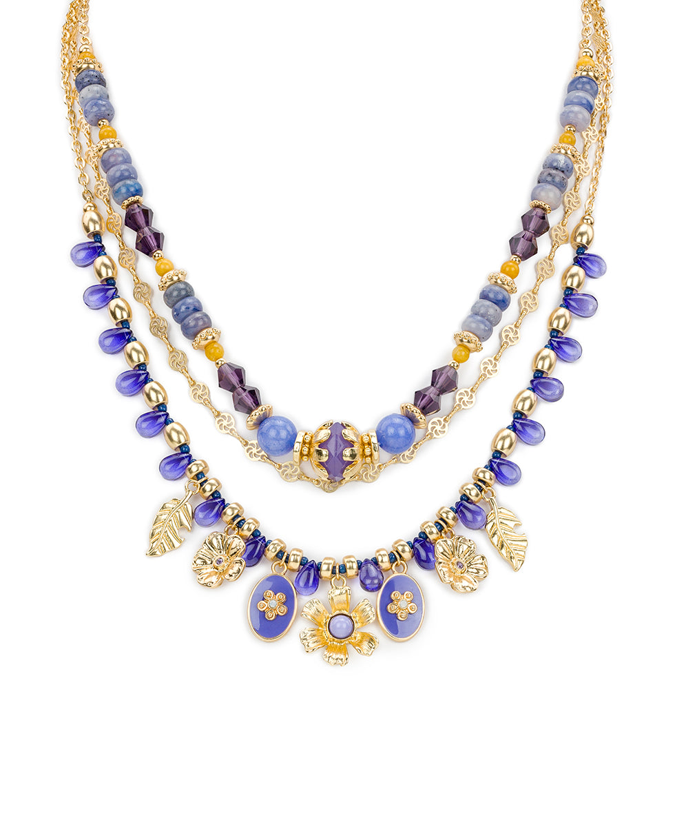 Female - Modular Three Strand Necklace - Aegean Blooms - egpytian gold - by Patricia Nash - View 1 of 5