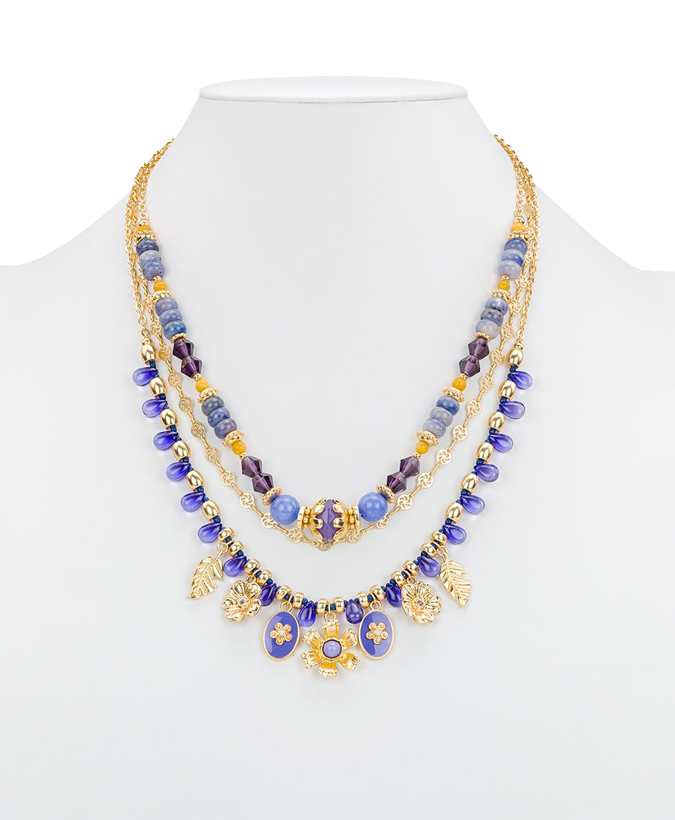 Female - Modular Three Strand Necklace - Aegean Blooms - egpytian gold - by Patricia Nash - View 3 of 5