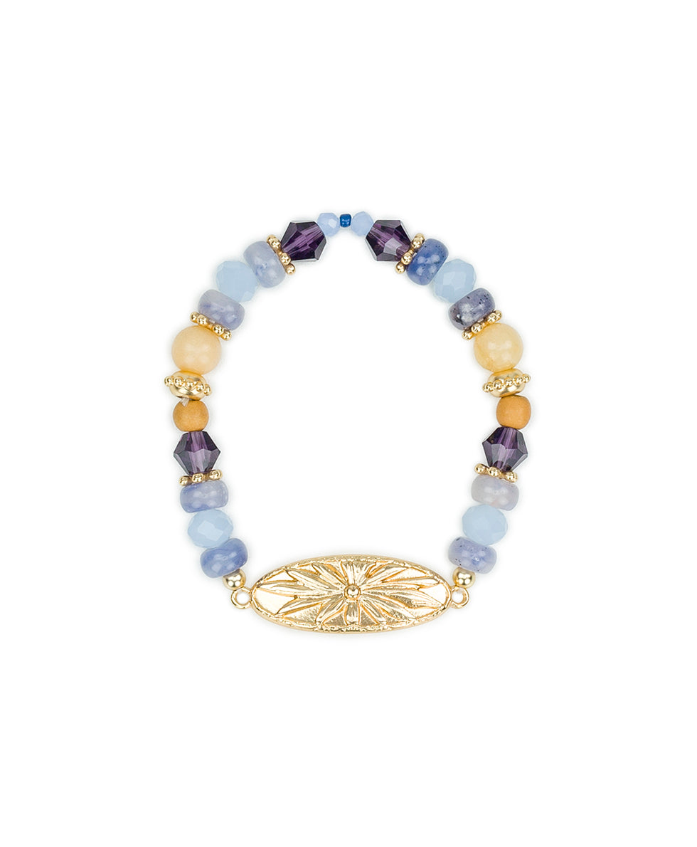 Female - Oval Flower Stretch Bracelet - Aegean Blooms - egpytian gold - by Patricia Nash - View 1 of 2