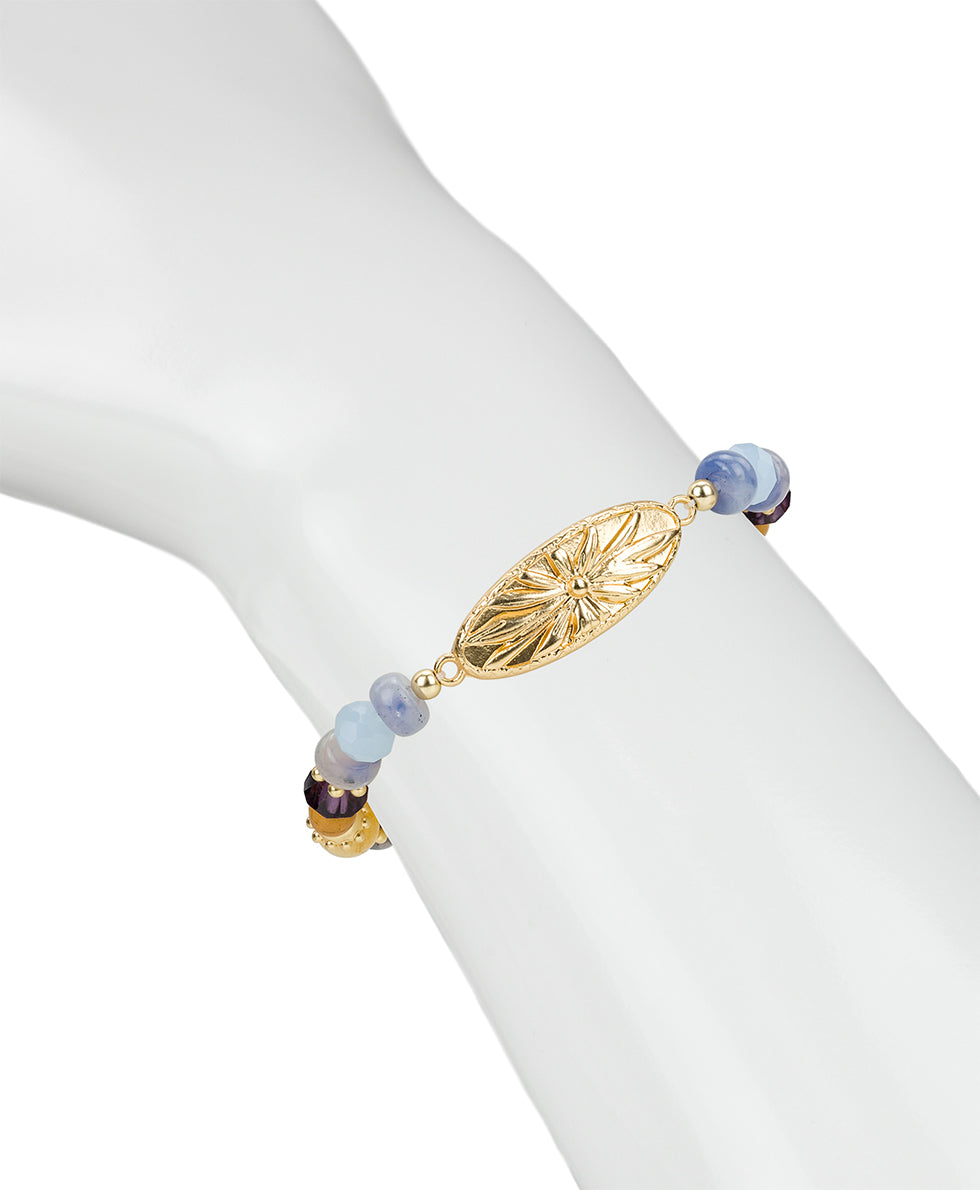 Female - Oval Flower Stretch Bracelet - Aegean Blooms - egpytian gold - by Patricia Nash - View 2 of 2