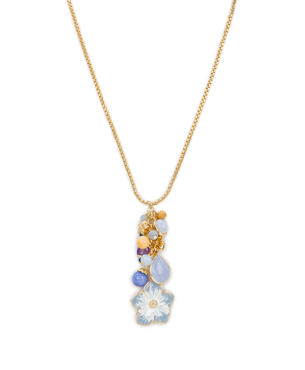 Female - Multi Charm Necklace with Enamel Flower - Aegean Blooms - egpytian gold - by Patricia Nash - View 1 of 3