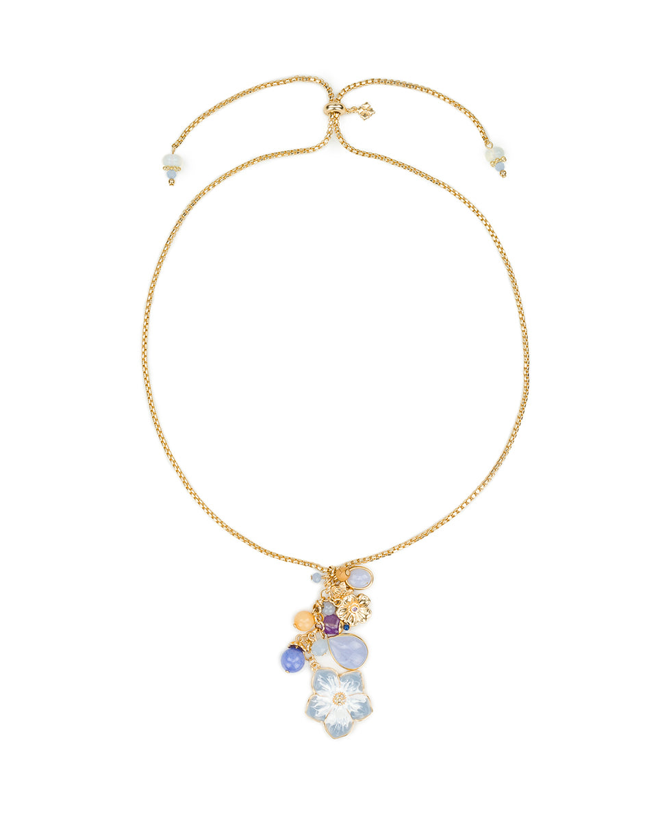 Female - Multi Charm Necklace with Enamel Flower - Aegean Blooms - egpytian gold - by Patricia Nash - View 2 of 3