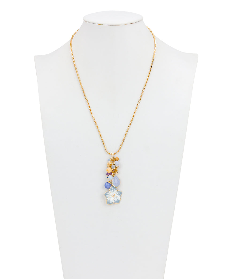 Female - Multi Charm Necklace with Enamel Flower - Aegean Blooms - egpytian gold - by Patricia Nash - View 3 of 3