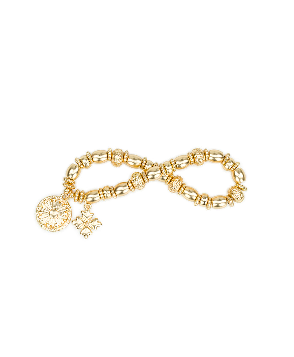 Female - Metal Stretch Bracelet - Aegean Blooms - egpytian gold - by Patricia Nash - View 2 of 3