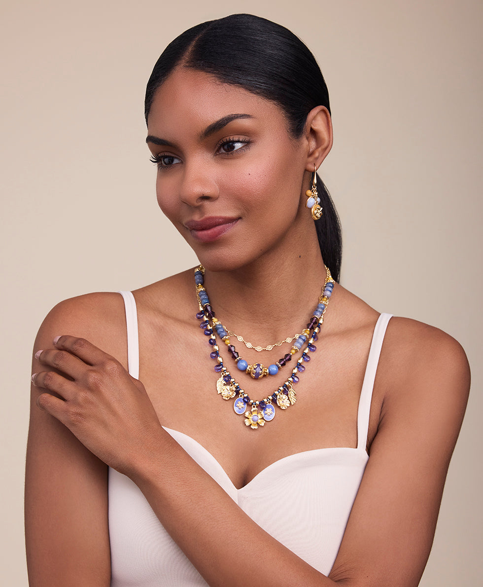 Female - Modular Three Strand Necklace - Aegean Blooms - egpytian gold - by Patricia Nash - View 5 of 5