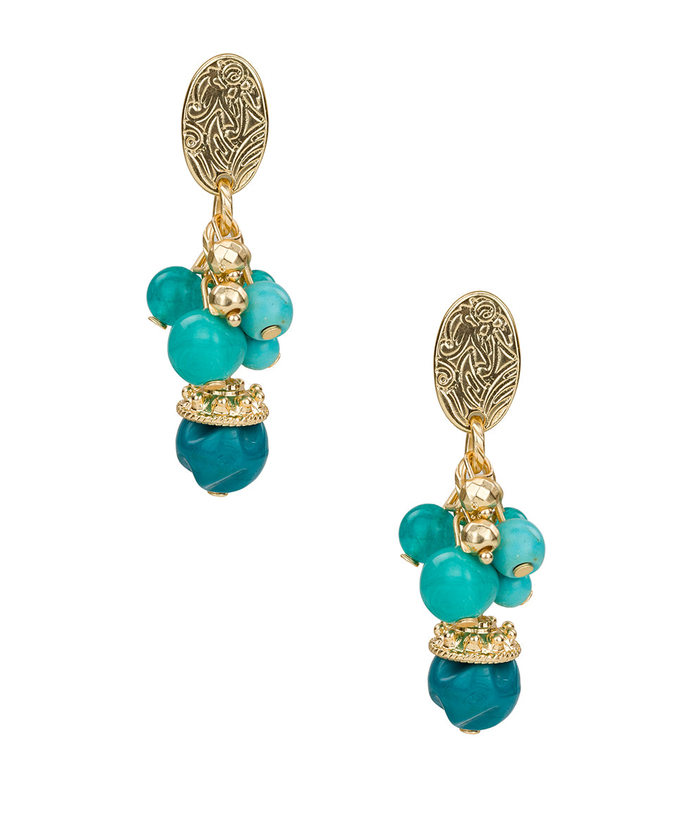 Female - Multi Teal Bead Drop Post Earrings - Eclectic Bead - egyptian gold - by Patricia Nash - View 1 of 2