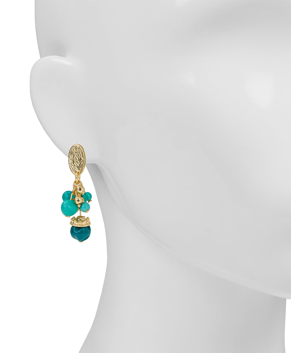 Female - Multi Teal Bead Drop Post Earrings - Eclectic Bead - egyptian gold - by Patricia Nash - View 2 of 2