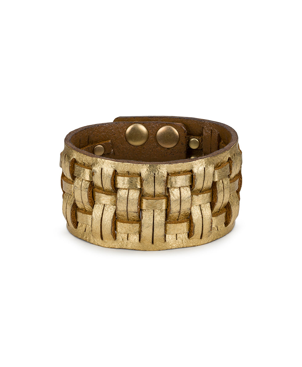 Female - Woven Snap Cuff - Woven Leather Collection - antique gold - by Patricia Nash - View 1 of 4