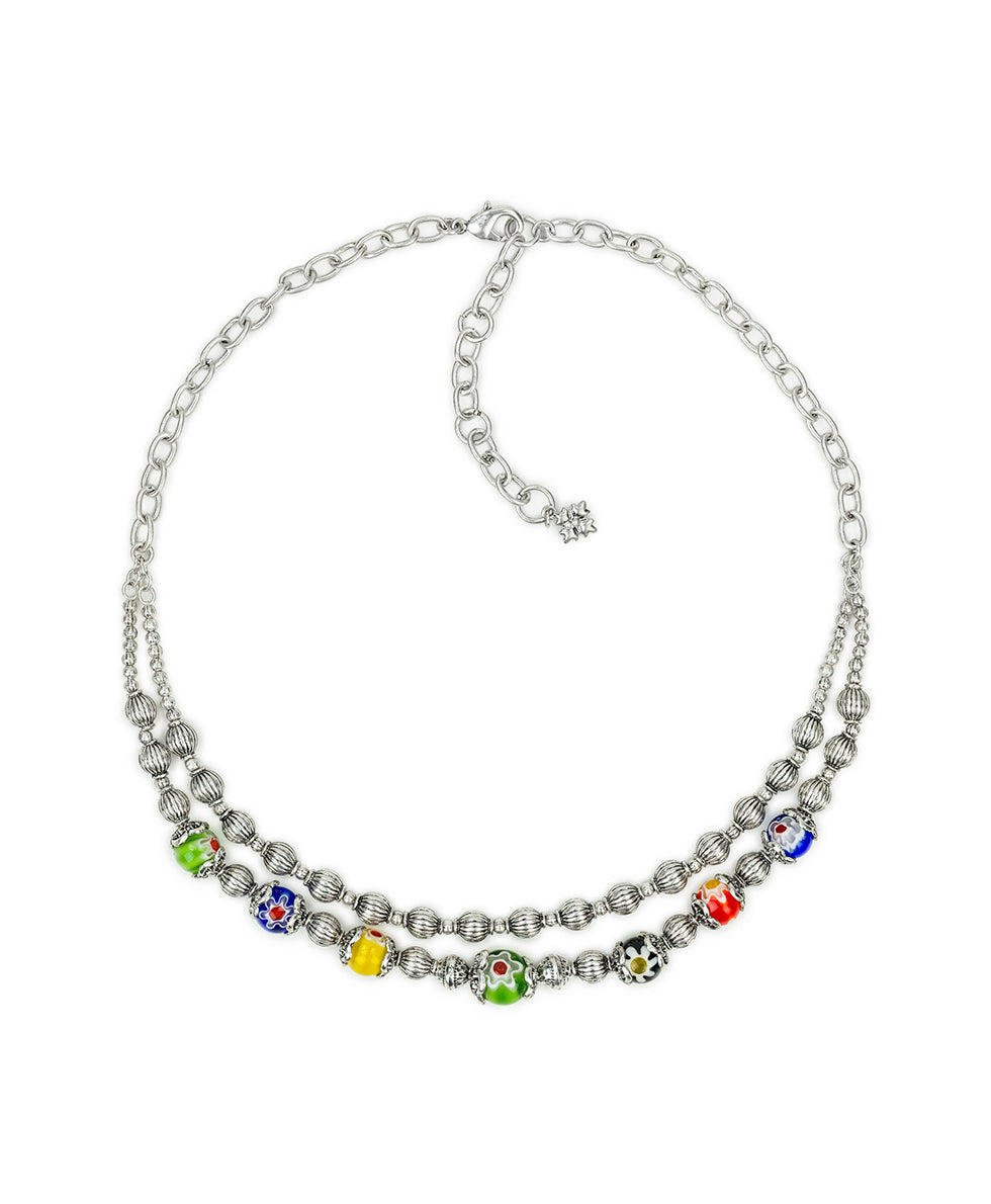 Female - Two Strand Necklace - World Bead Collection - silver ox - by Patricia Nash - View 1 of 2