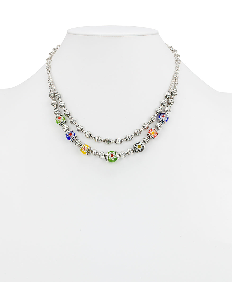 Female - Two Strand Necklace - World Bead Collection - silver ox - by Patricia Nash - View 2 of 2