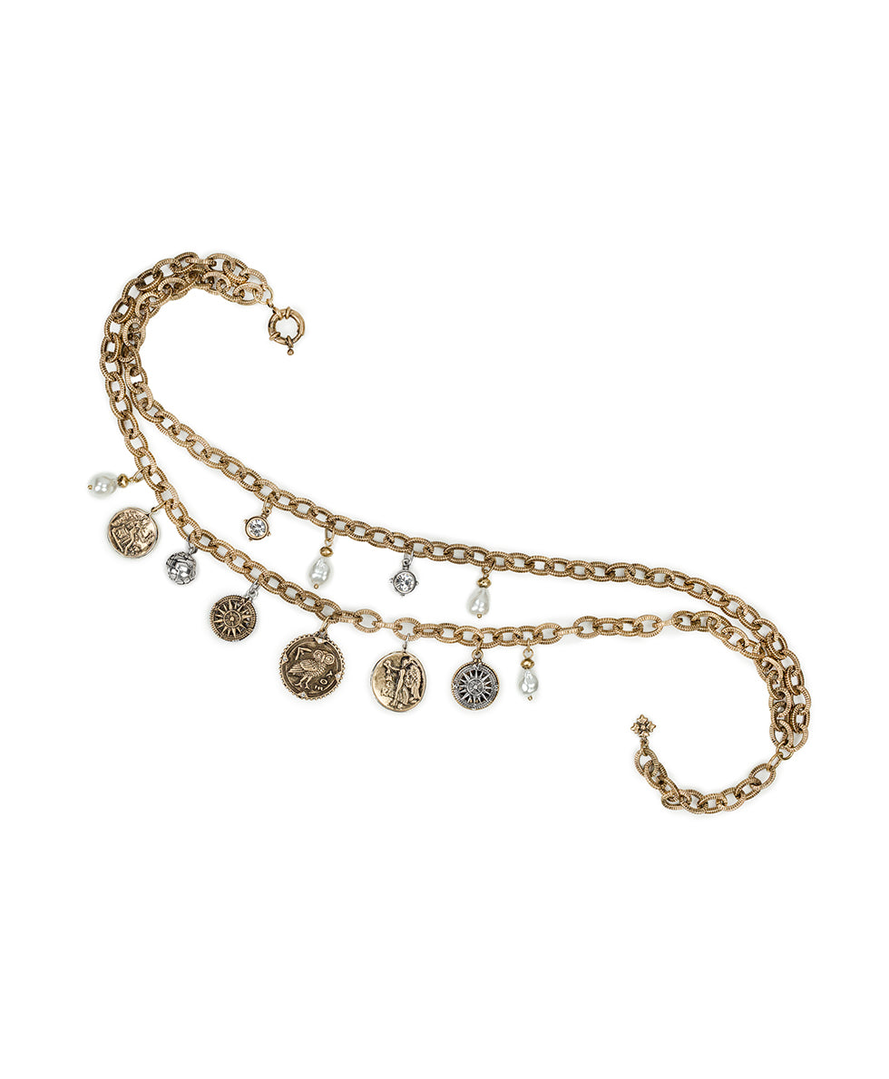 Female - Double Charm Necklace - World Traveler - antique gold/silver ox - by Patricia Nash - View 2 of 3