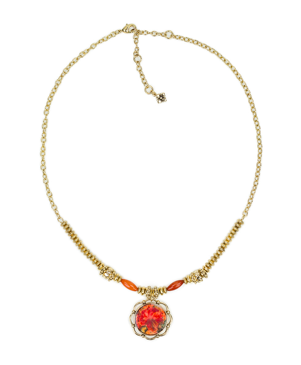 Female - Large Pendant Necklace - Multi Print - heritage red/antique gold - by Patricia Nash - View 1 of 2