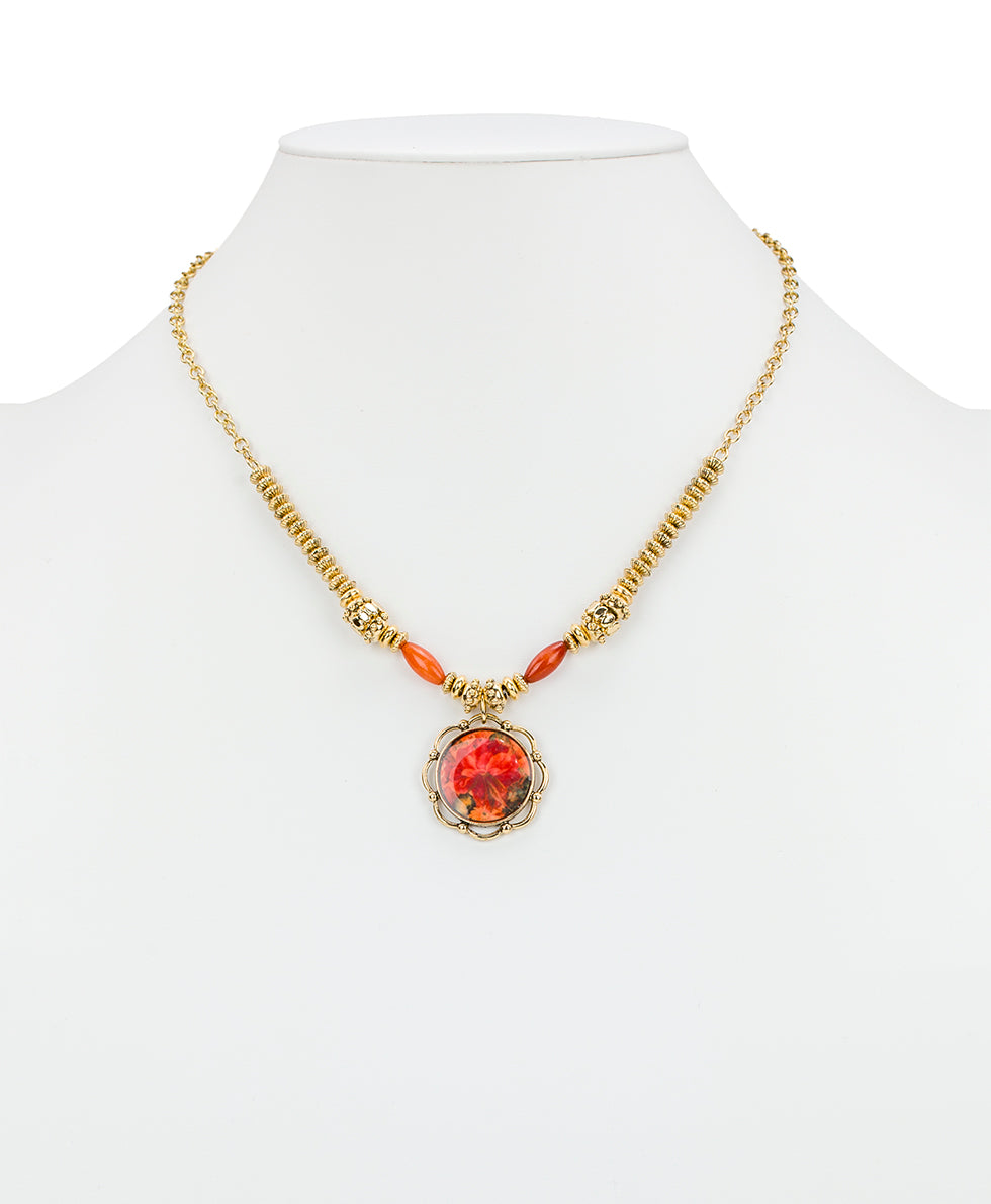 Female - Large Pendant Necklace - Multi Print - heritage red/antique gold - by Patricia Nash - View 2 of 2