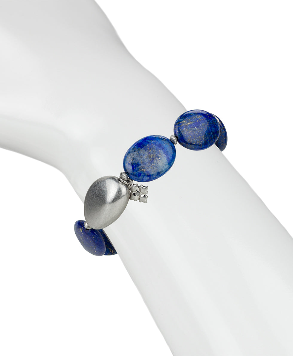 Female - Stretch Bracelet - Eclectic Bead Collection - worn rhodium / blue - by Patricia Nash - View 3 of 12