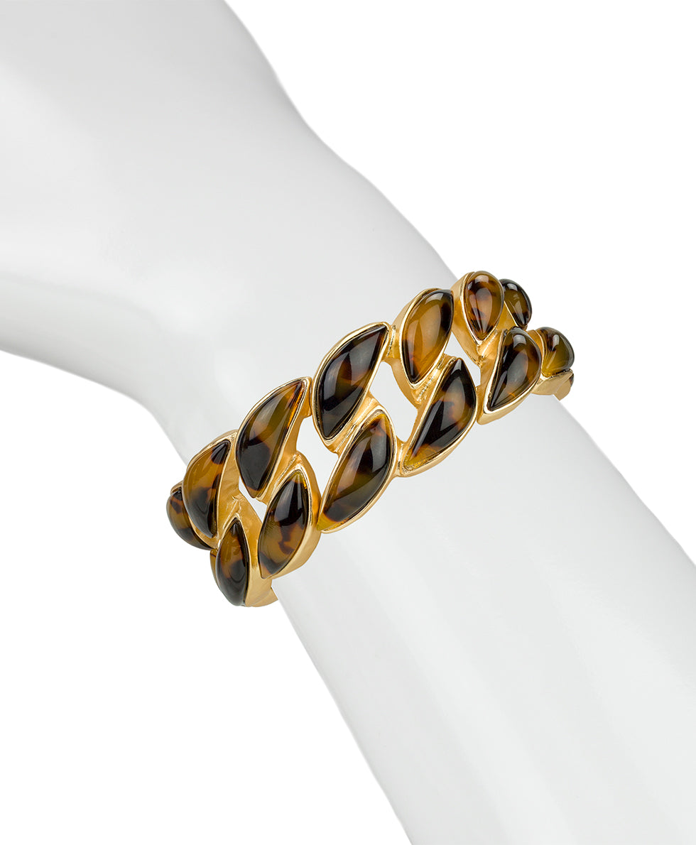 Female - Stretch Link Bracelet - Resin Tortoise - matte gold - by Patricia Nash - View 2 of 2