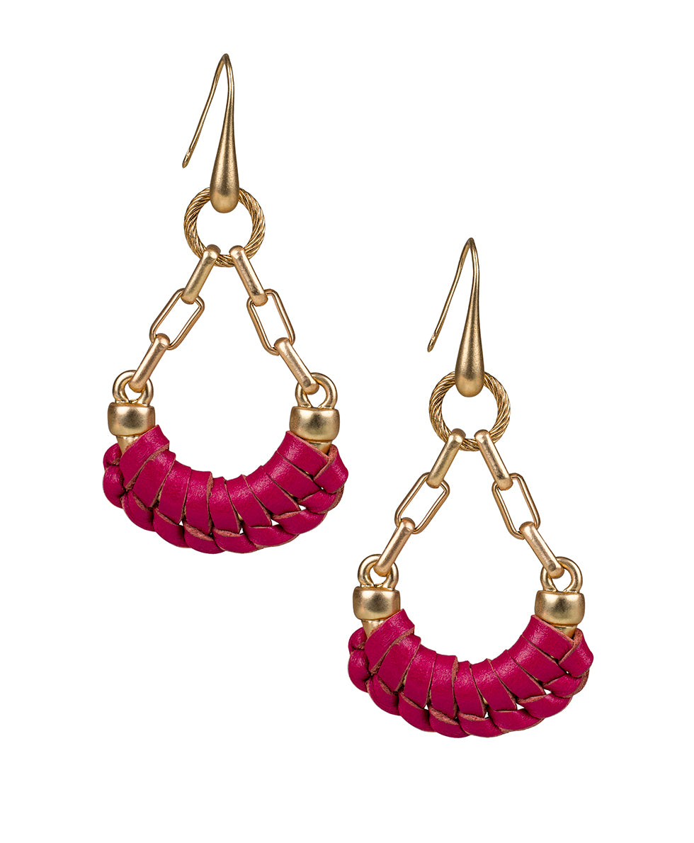 Fidelia Wrapped Leather Dangle Earrings - Wrapped - fuchsia / antique gold - by Patricia Nash - View 3 of 6