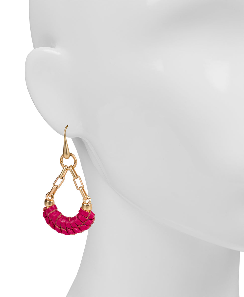 Fidelia Wrapped Leather Dangle Earrings - Wrapped - fuchsia / antique gold - by Patricia Nash - View 4 of 6
