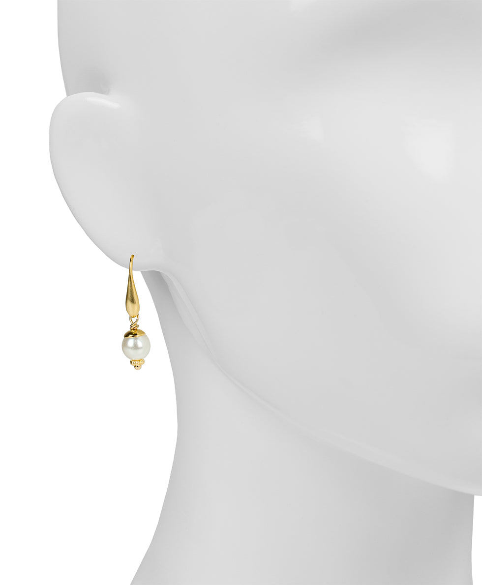 Pearl Drop Wire Earrings - Not So Basics - egyptian gold - by Patricia Nash - View 2 of 2