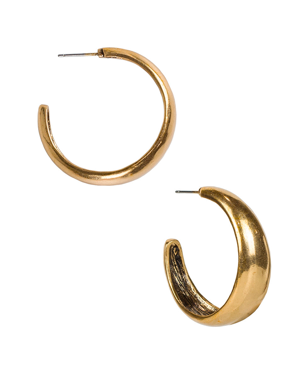 Wide Hammered Hoop Earrings - Not So Basics - silver ox - by Patricia Nash - View 3 of 6