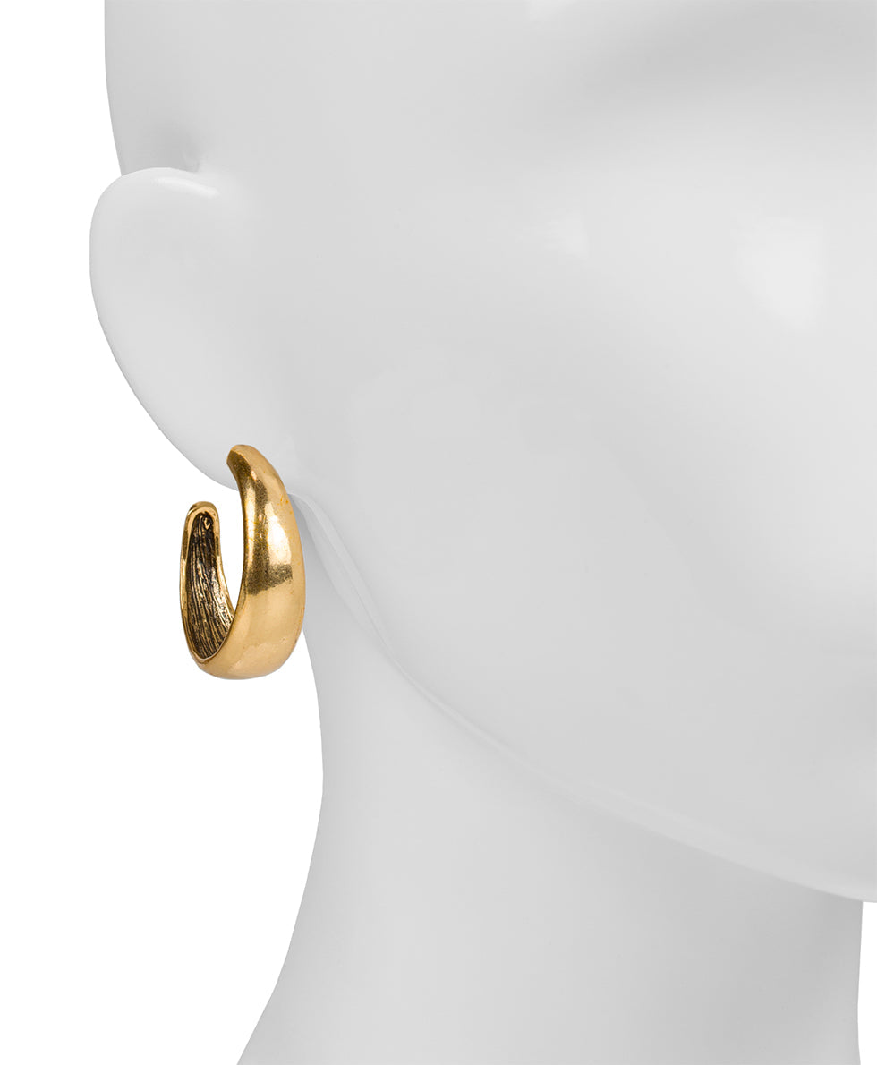 Wide Hammered Hoop Earrings - Not So Basics - silver ox - by Patricia Nash - View 4 of 6