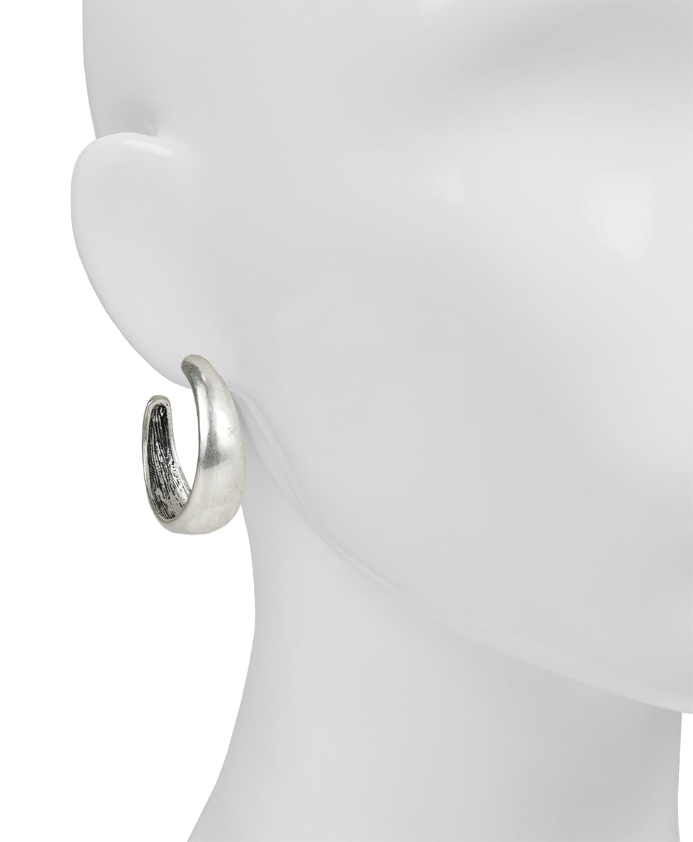 Wide Hammered Hoop Earrings - Not So Basics - silver ox - by Patricia Nash - View 2 of 6